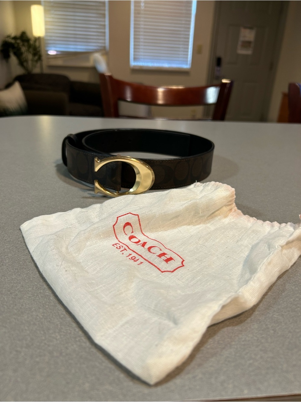 Coach Signature Canvas Belt with Gold 'C' Buckle - Black/Brown